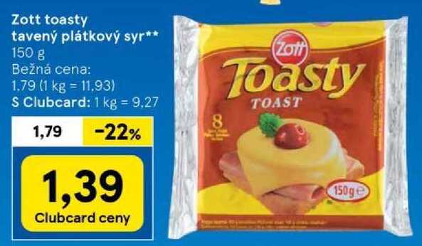Zott toasty tavený plátkový syr, 150 g8 150ge