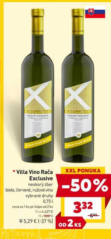  Villa Vino Rača Exclusive neskorý zber biele, červené, ružové víno vybrané druhy 0,75l