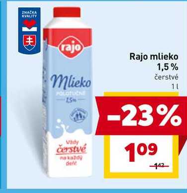 Rajo mlieko 1,5% čerstvé 1l