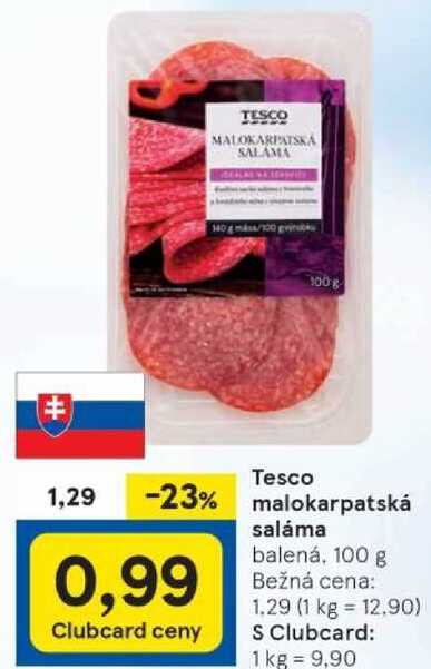 Tesco malokarpatská saláma, 100 g 