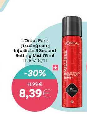 L'Oréal Paris fixačný sprej Infaillible 3 Second Setting Mist 75 ml 