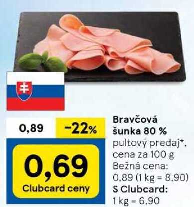 Bravčová šunka 80 %, cena za 100 g