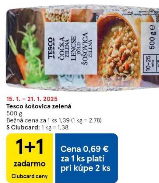 Tesco šošovica zelená, 500 g 