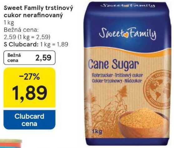 Sweet Family trstinový cukor nerafinovaný, 1 kg