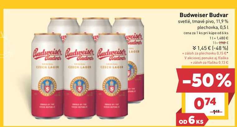 Budweiser Budvar svetlé, tmavé pivo, 11,9% plechovka, 0,5l