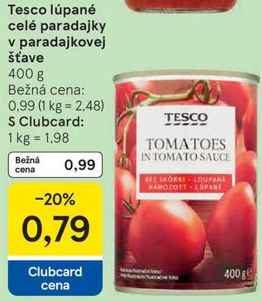 Tesco lúpané celé paradajky v paradajkovej šťave, 400 g 