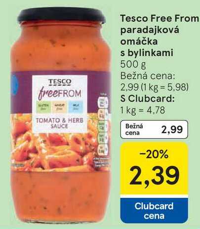 Tesco Free From paradajková omáčka s bylinkami, 500 g 