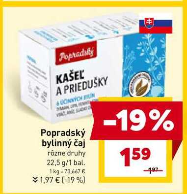 Popradský bylinný čaj rôzne druhy 22,5 g/1 bal. 