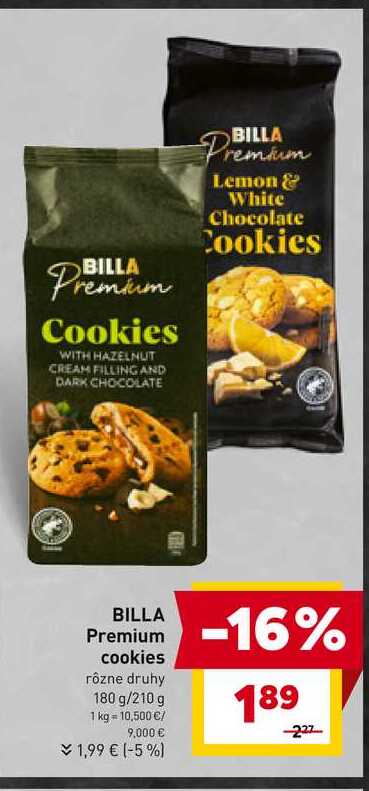 BILLA Premium cookies rôzne druhy 180 g/210 g