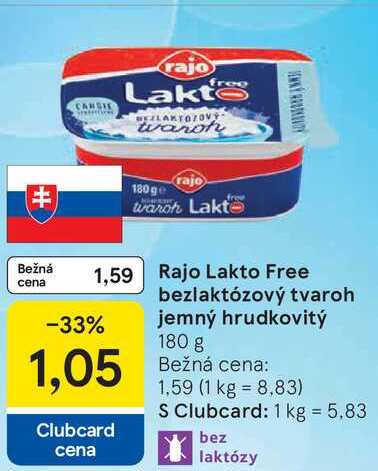 Rajo Lakto Free bezlaktózový tvaroh jemný hrudkovitý, 180 g