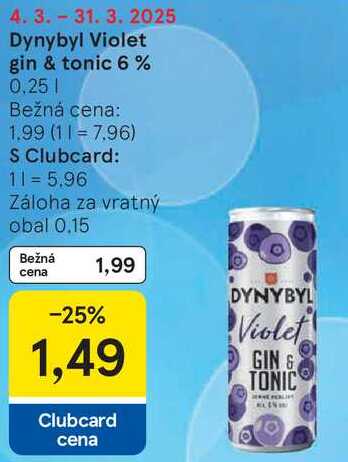 Dynybyl Violet gin & tonic 6 %, 0,25 l v akcii