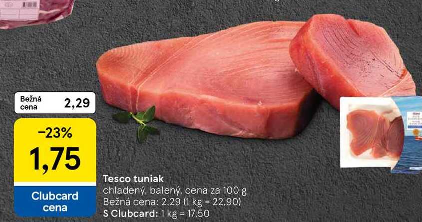 Tesco tuniak, cena za 100 g 