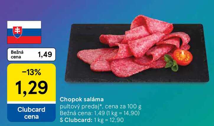 Chopok saláma, cena za 100 g 