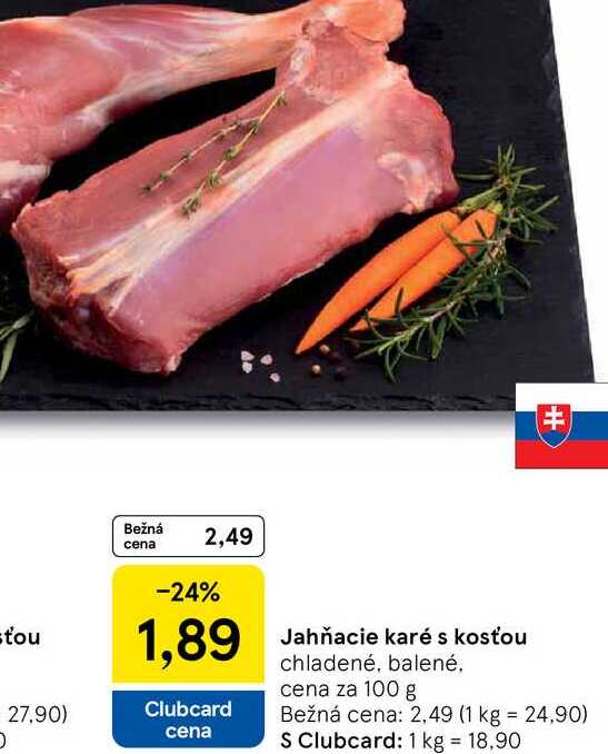 Jahňacie karé s kosťou, cena za 100 g 