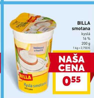 BILLA Kyslá smotana 16%, 200g