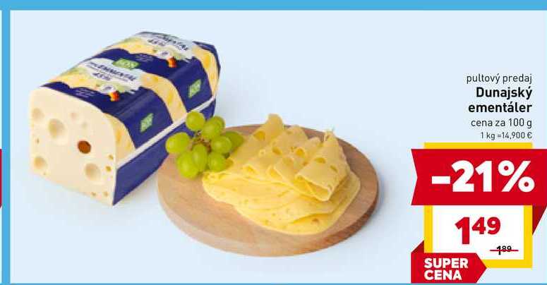Dunajský ementáler cena za 100 g 