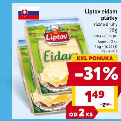 Liptov Eidam 90 g, vybrané druhy