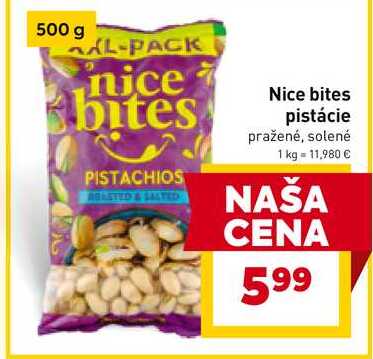 Nice bites pistácie pražené, solené 500g  