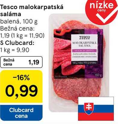 Tesco malokarpatská saláma, 100 g