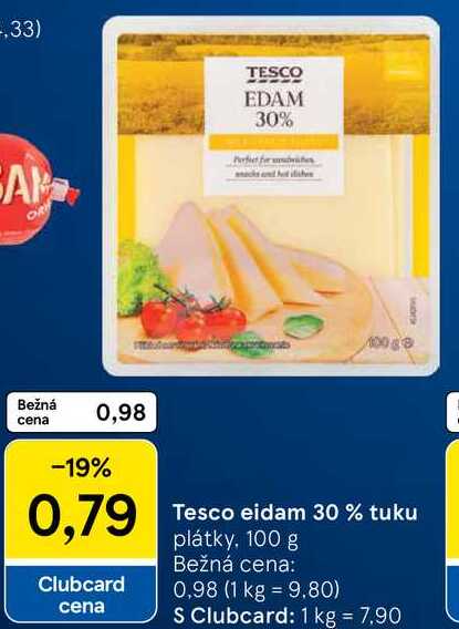 Tesco eidam 30% tuku, 100 g