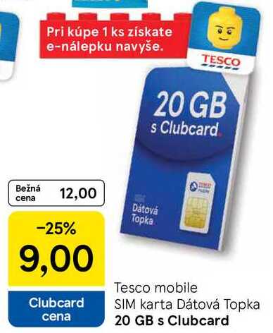 Tesco mobile SIM karta Dátová Topka 20 GB 