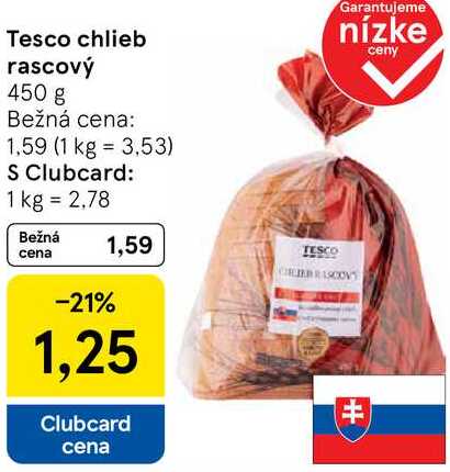 Tesco chlieb rascový, 450 g