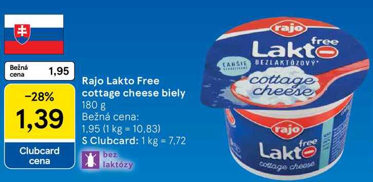 Rajo Lakto Free cottage cheese biely, 180 g 