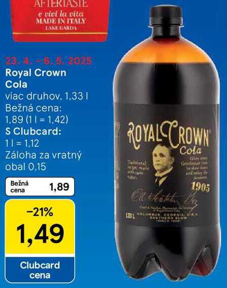 Royal Crown Cola, 1,33 l v akcii