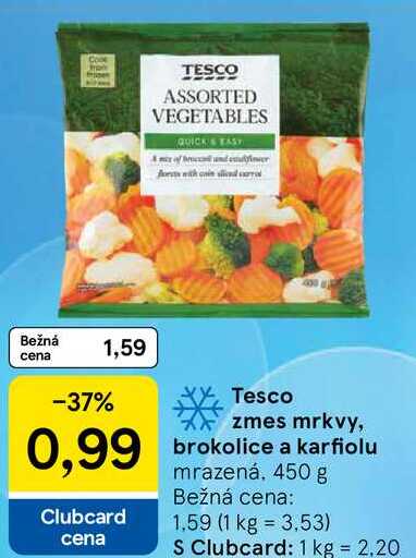Tesco zmes mrkvy, brokolice a karfiolu, 450 g