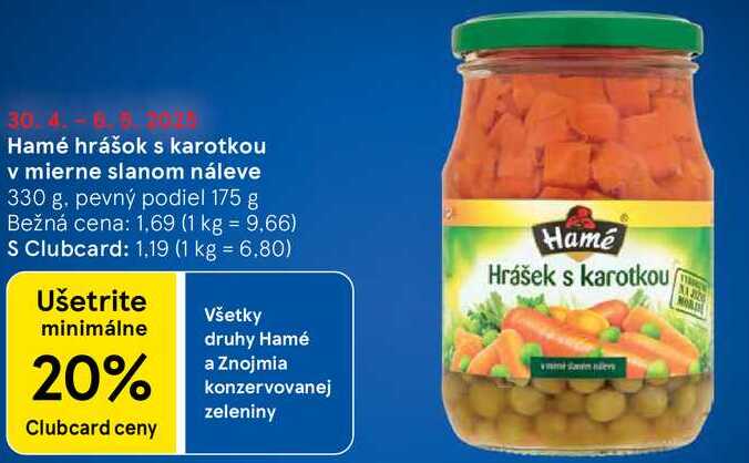 Hamé hrášok s karotkou v mierne slanom náleve, 330 g
