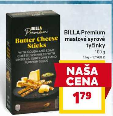 BILLA Premium maslové syrové tyčinky 100 g