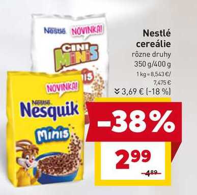 Nestlé cereálie rôzne druhy 350 g/400 g 