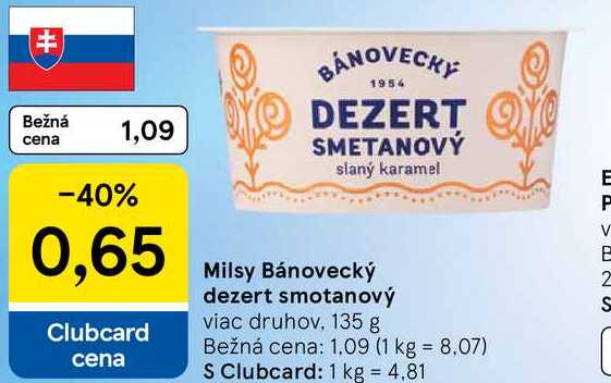 Milsy Bánovecký dezert smotanový, 135 g