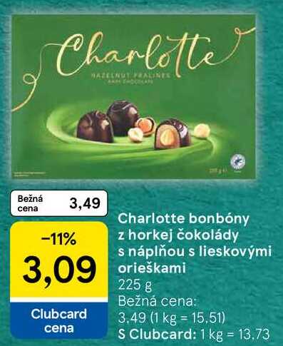 Charlotte bonbóny z horkej čokolády s náplňou s lieskovými orieškami, 225 g