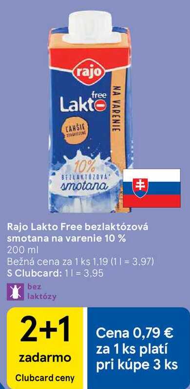 Rajo Lakto Free bezlaktózová smotana na varenie 10 %, 200 ml 