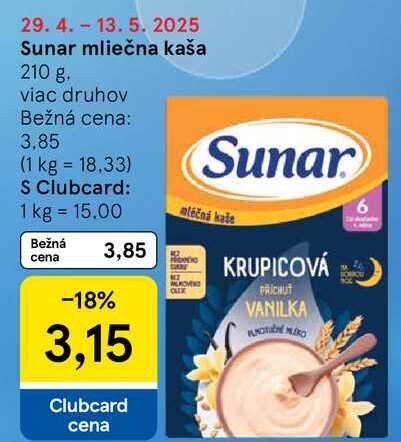 Sunar mliečna kaša, 210 g