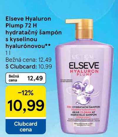 Elseve Hyaluron Plump 72 H hydratačný šampón s kyselinou hyalurónovou, 1 l