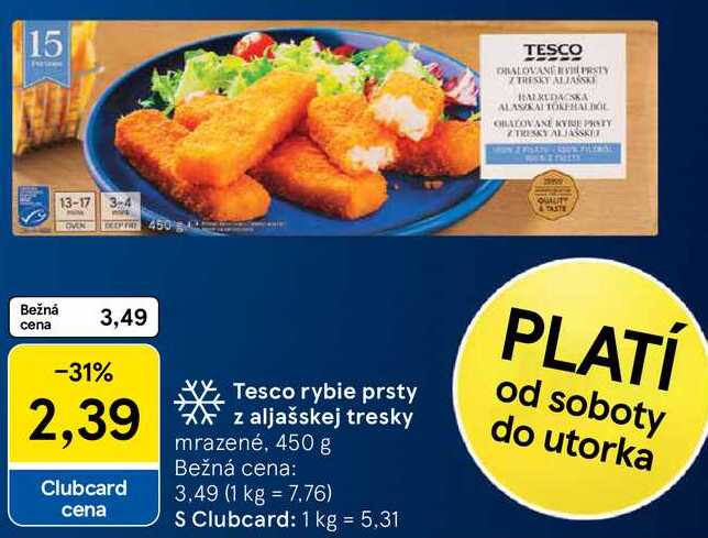 Tesco rybie prsty z aljašskej tresky, 450 g 