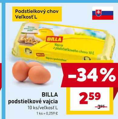 BILLA podstielkové vajcia 10 ks/veľkosť L 
