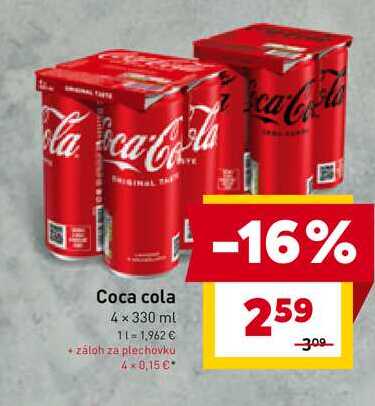 Coca-Cola 4 x 330 ml plechovky, vybrané druhy 1320ml