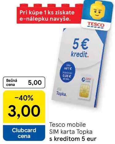Tesco mobile SIM karta Topka s kreditom 5 eur 