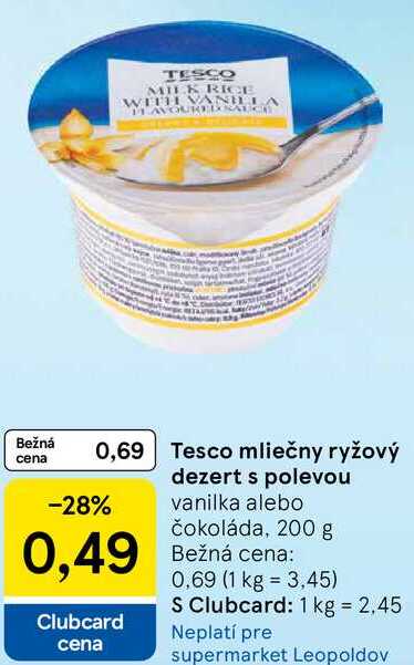 Tesco mliečny ryžový dezert s polevou, 200 g