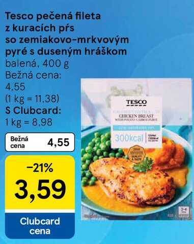 Tesco pečená fileta z kuracích pŕs so zemiakovo-mrkvovým pyré s duseným hráškom, 400 g 
