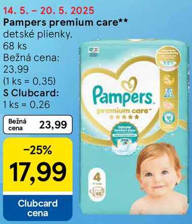 Pampers premium care, 68 ks 