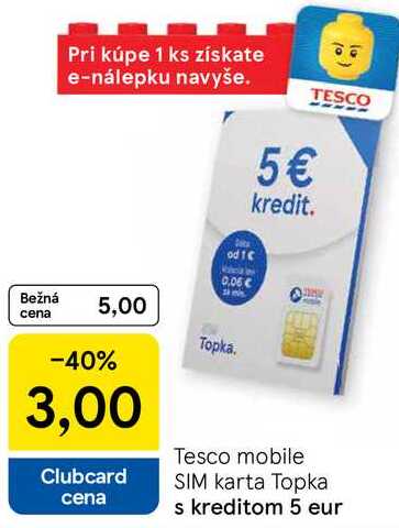 Tesco mobile SIM karta Topka s kreditom 5 eur 