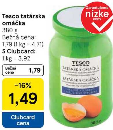Tesco tatárska omáčka, 380 g