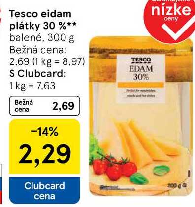 Tesco eidam plátky 30 %, 300 g
