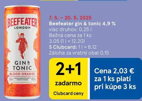 Beefeater gin & tonic 4,9 %, 0,25 l