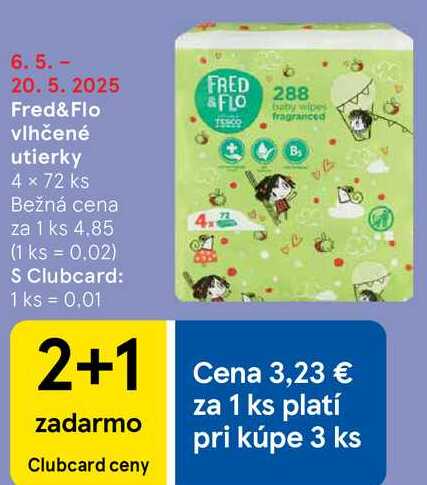 Fred&Flo vlhčené utierky, 4x 72 ks 