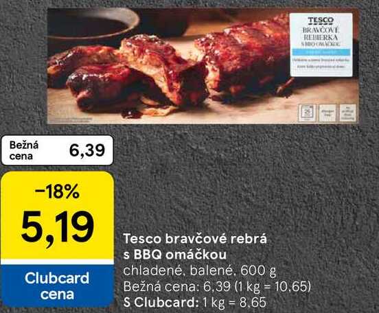Tesco bravčové rebrá s BBQ omáčkou, 600 g 